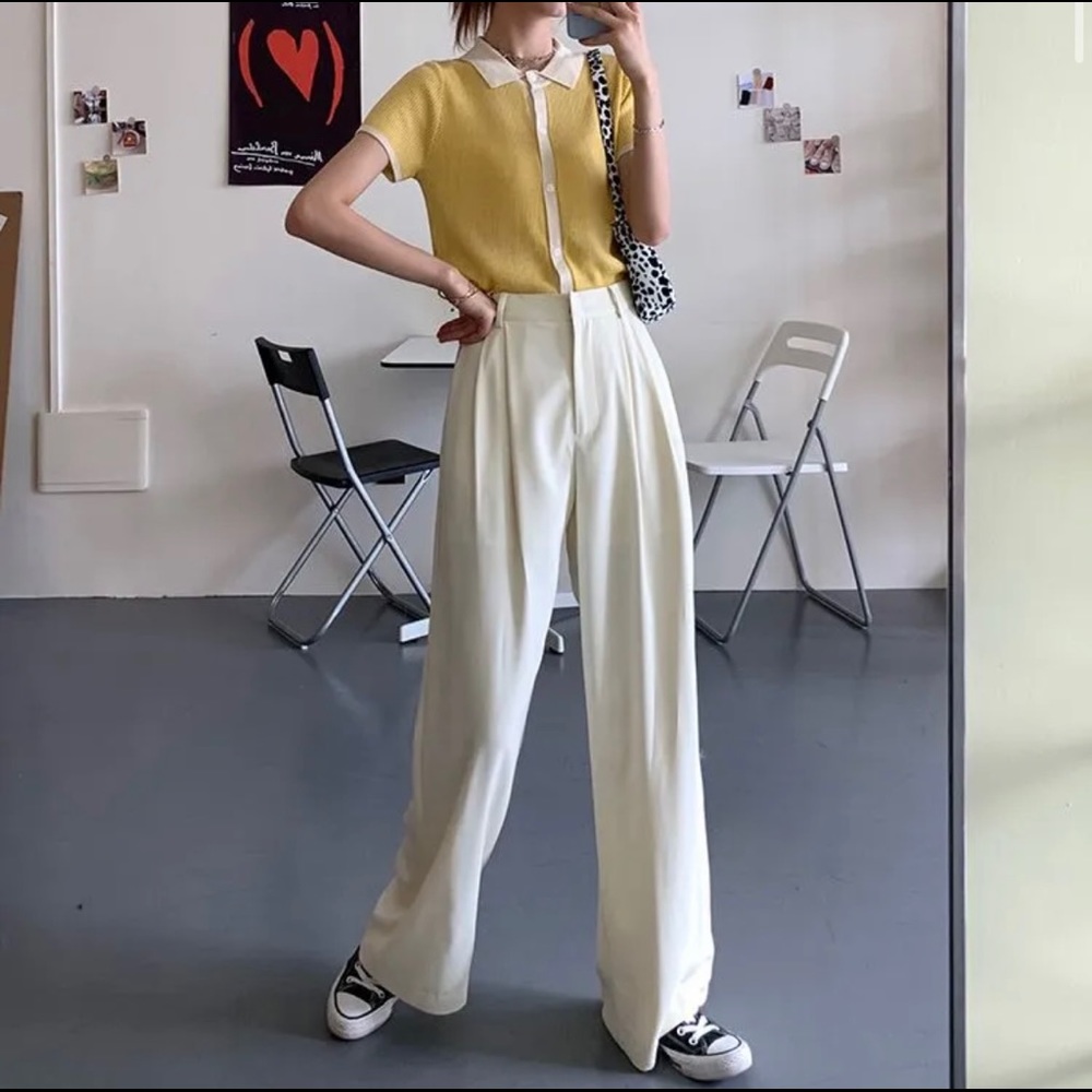 Yesstyle Wide Leg Dress Pants - Cream
